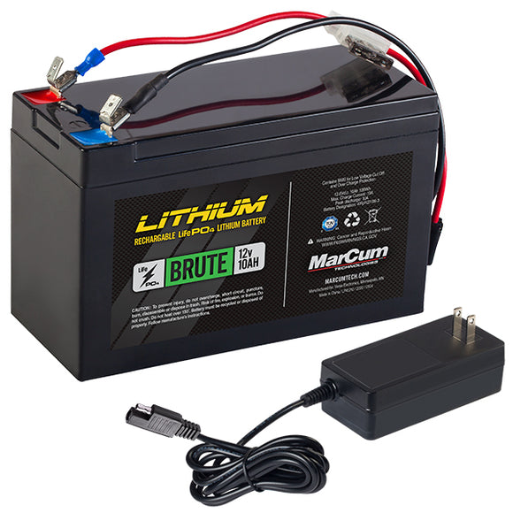 MARCUM LITHIUM 12V 10AH LIFEPO4 “BRUTE” BATTERY AND 3AMP CHARGER KIT